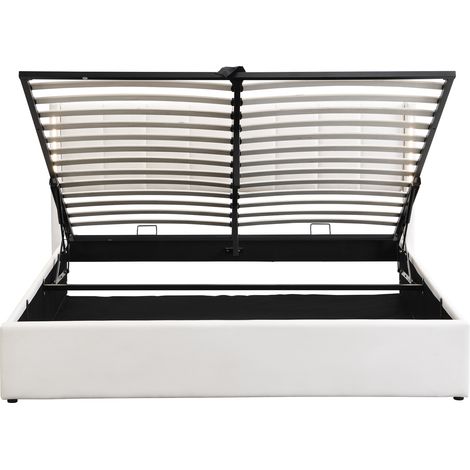 LED-Polsterbett 180 x 200 cm mit USB, Bettkasten und verstellbarem Kopfteil, weiß (1/5)