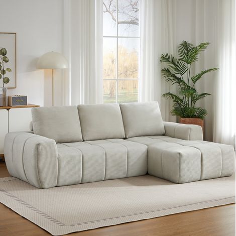 Sofá rinconero 255x162x84 cm beige, cojines desenfundables, pana, sin montaje MEUBLIV (1/5)