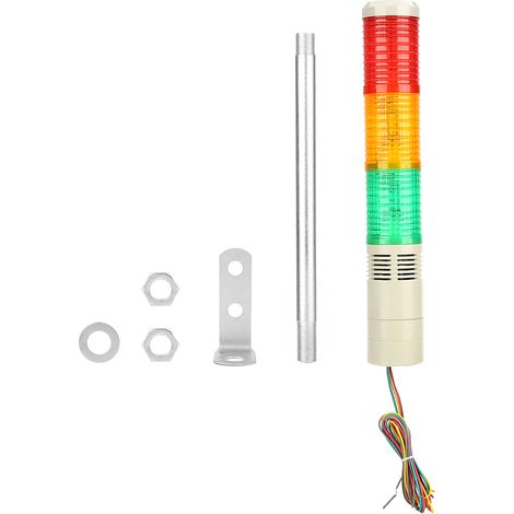 Ortviai Voyant d'alarme LED avec sirène 220 V AC BEM-50-3U-D trois couleurs (rouge, vert, jaune) 50 mm (1/5)
