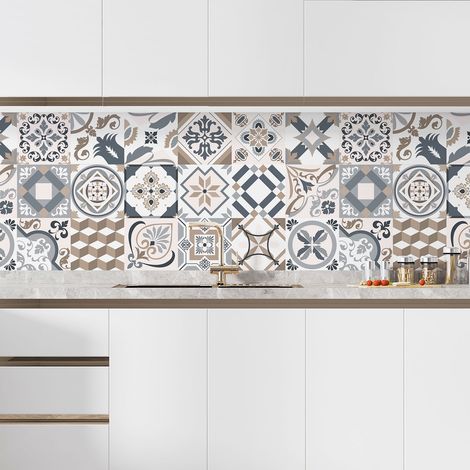 Crédence adhésive cuisine - Effet carreaux de ciment - 60x120 cm - Adhésif MAT (1/5)