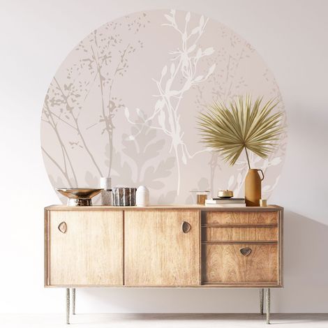 Sticker mural rond / cercle - Motif floral - Diamètre 60 cm - Adhésif MAT (1/3)