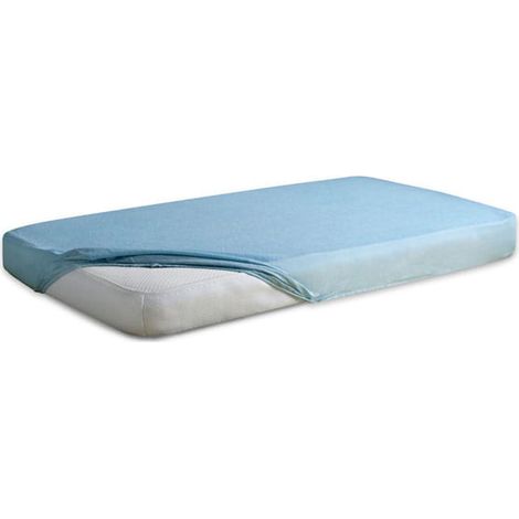 Lenzuolo igienico impermeabile 90x200x20 cm, colore blu jersey. (1/5)