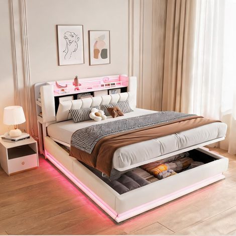 Cadre de lit beige en upholstered 220 x 180 x 107 cm (1/5)