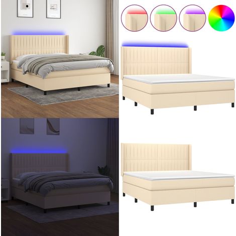 Sommier à lattes de lit matelas et LED Crème 160x200 cm Tissu - Sommier Tapissier - Lit Plateforme - Lit Avec Led - Matelas À Ressorts Ensachés - Têted Lit Ajustable - Home & Living (1/5)