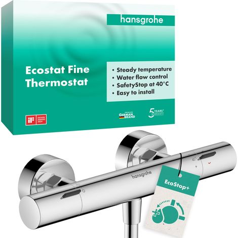 Mitigeur de douche thermostatique avec EcoStop+, Robinet de douche apparent avec arrêt de sécurité à 40°C, Thermostat 1 sortie, Chromé, 13324000 (1/5)