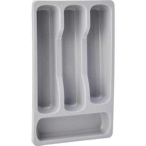 1 - Range Couverts - Tiroir Cuisine - 4 Compartiments - Organisation Ustensiles - Polypropylène - Gris - 33x20x6 cm (1/4)