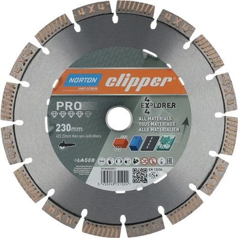NORTON CLIPPER Disco de diamante 4x4 Explorer D.230mm Taladro 22,23mm 2,5mm 12mm - 70184602021 (1/5)