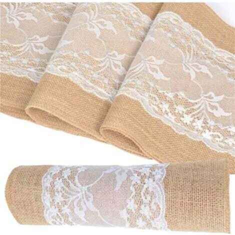 Chemin de Table Toile de en Jute Dentelle, Chemin de Table en Jute Vintage avec Dentelle, Dentelle Chemin de Table en Toile de Jute, 10.1m x 30cm