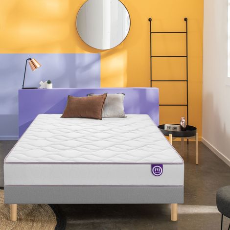 Ensemble Merinos matelas mousse Wise, sommier en kit déco et pieds 140x190 Gris clair (1/5)