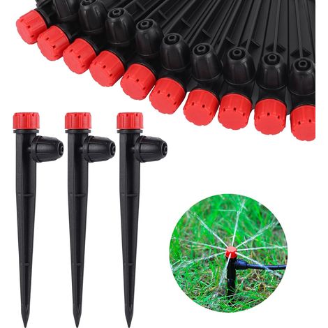 50 Pack 360 Degree Adjustable Drip Irrigation Spot Lights with Stake for 1/4" Drip Irrigation Pipes for Garden Irrigation System (50 Red Drops) (1/5)