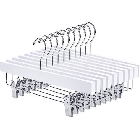 Lot de 10 cintres en bois avec pinces, blanc,35.514.51.2cm (1/5)