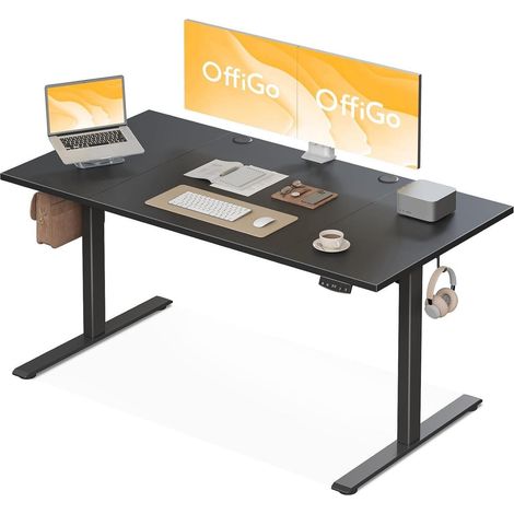 OffiGo Höhenverstellbarer Schreibtisch 160 cm Elektrisch Memory-Funktion Schwarz (1/5)