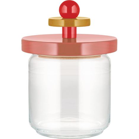 Pot en Verre Hermétique Design avec Couvercle en Bois de Hêtre, Rose, Rouge et Jaune (1/3)