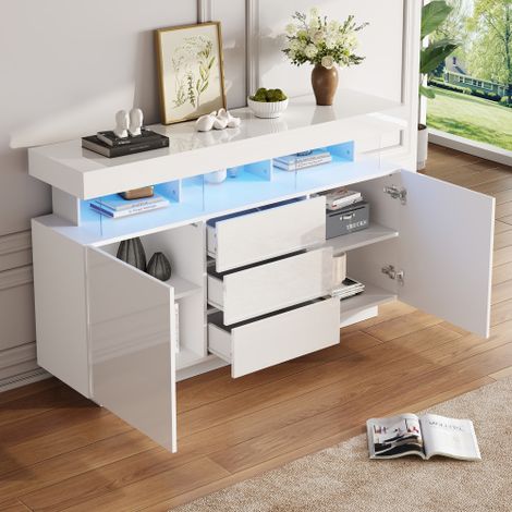 Buffet-bar moderne haute brillance — Structure en acrylique, doté d'un éclairage LED à 16 couleurs — Adapté à la salle à manger, à la cuisine et à l'entrée. (1/5)