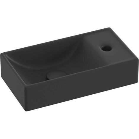 Ravak Veda 400 - Lave-mains 41x22 cm, sans trop-plein, trou pour robinetterie à droite, noir mat XJXPD240000 (1/3)
