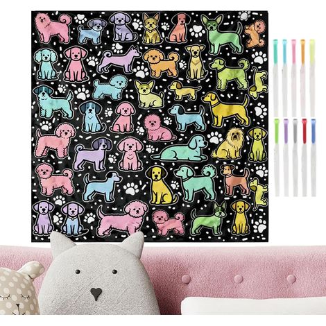 Couverture à Colorier Mignon avec marqueurs 144 x 119 cm Jeté de Canapé Enfant Dessin Animé pour salon, chambre, canapé-lit, chaise, bureau, maison de campagne, hôtel, dortoir, fête (1/5)