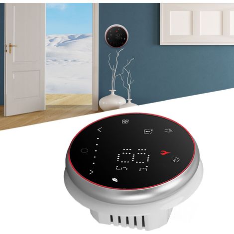 Termostato inteligente programable con pantalla LED de 1 semana, diseño redondo empotrable, CA 95–240 V, para calefacción, negro. (1/5)