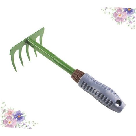 Râteau à cinq dents - - Manche en plastique - Vert - Pour planter - Pour fleurir - Ameublir le sol (1/3)