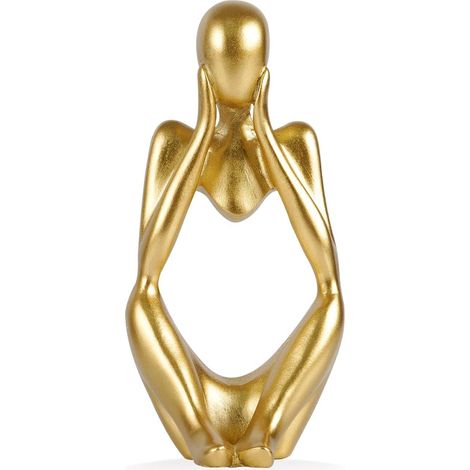 Statue de penseur, sculpture de penseur en résine, ornement de bureau de décoration intérieure, or (1/4)
