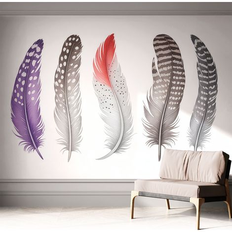 Papier peint adhésif avec colle pour décoration moderne de salon chambre à coucher cuisine et bureau Facile Plumes à motifs 312x219 cm (1/5)