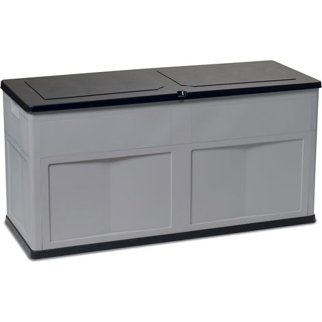 Toomax Baule Multibox Trend 320L finitura elegante nero/grigio basalto 119x46x60h cm, in plastica riciclata resistente ai raggi UV, con chiusura per lucchetto, ideale per interni ed esterni