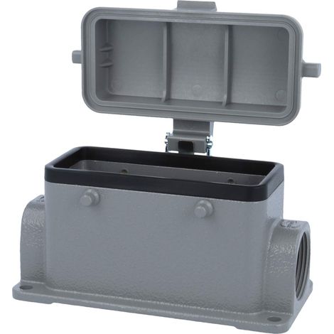HARTING Han 16B Embase à monter en saillie bas, 2xPG21 sortie de câble latérale, pour 2 étrier (sur partie supérieure) avec capuchon de protection en plastique - 1 Stück (1/3)