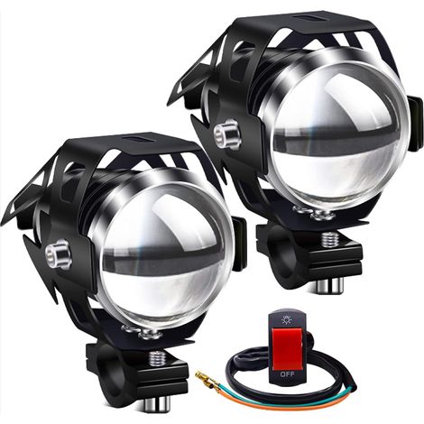 Phare Moto Feux Additionnels,U5 Phares Avant de Moto Anti Brouillard Projecteur Spot LED Motos 125W 3000LM supplémentaires avec interrupteur pour motos Quad Scooter (Blanc) (1/5)