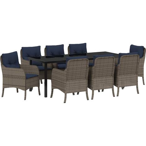 Maison Exclusive - Garten Essgruppe mit Kissen 9 pcs Grau Poly-Ra