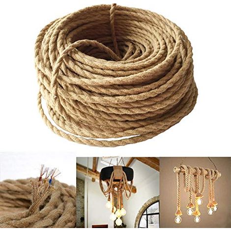 LED Lighting Fil de lin électrique à 3 conducteur, 3x 0.75mm² Câble Cordon d\'alimentation 10M Rétro Tressé Industriel Corde pour lampes Suspension accessoires DIY