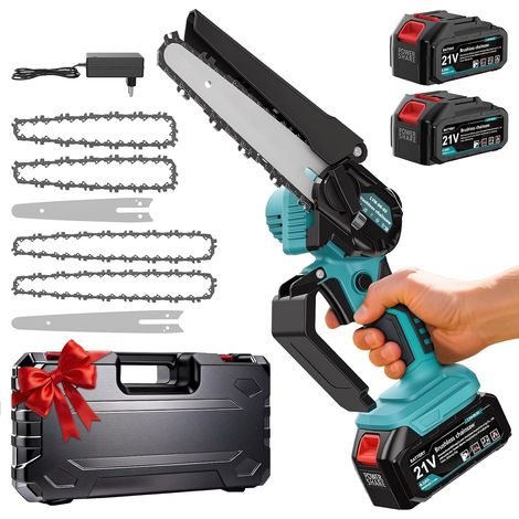 Mini Tronçonneuse à Batterie, 8000 mAh, 6 et 8 Pouces, Brushless Moteur 800 W, 2 batteries de 4000 mAh, 4 chaînes, autonomie de 45 à 60 min, graissage par pression (1/5)