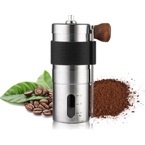 Moulin à café manuel, taille de mouture réglable, en acier inoxydable, pour usage domestique. (1/5)