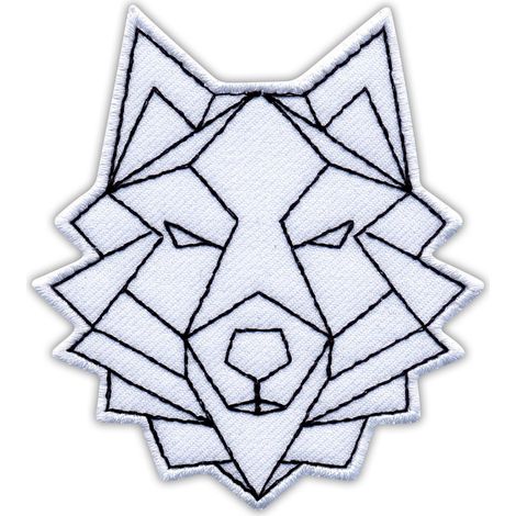 Wolfsmotiv (geometrisches Aufnähermuster) – zum Aufbügeln/Heißsiegeln – gestickter Aufnäher/Abzeichen/Emblem