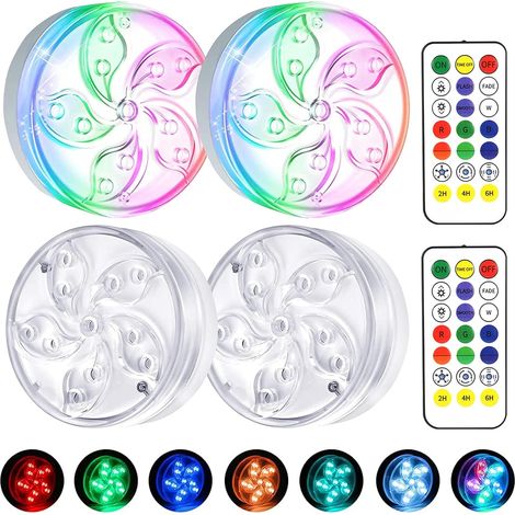 Waterproof LED Submersible Lights, IP68 RGB LED Lights with Suction Cup Magnets and RF Remote Control, Underwater LED Lights for Vase Pool Aquarium Bathtub Garden Decoration (4 Pcs) (1/4)
