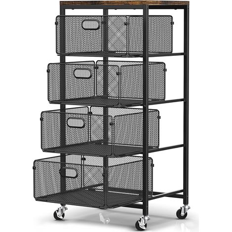 Chariot à roulettes avec tiroirs, 4 niveaux avec roulettes verrouillables Chariot de rangement en métal pour cuisine, salle de bain, école, studio, bureau, chambre à coucher, noir (1/5)
