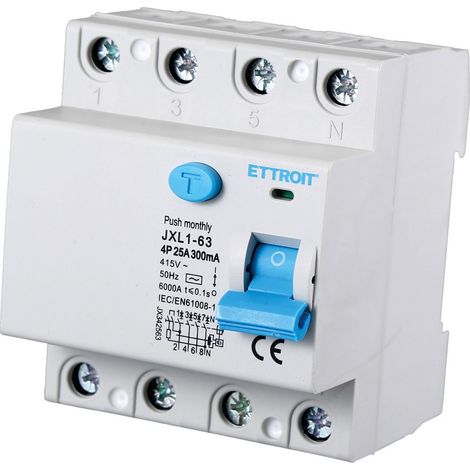 ETTROIT Reiner Fehlerstromschutzschalter 4P 25A 300mA 380V 6KA - JX342563