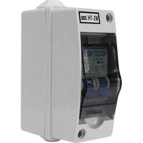 Boîtier de distribution électrique étanche avec disjoncteur miniature bipolaire (MCB) 230 V 6 A 16 A (1/5)