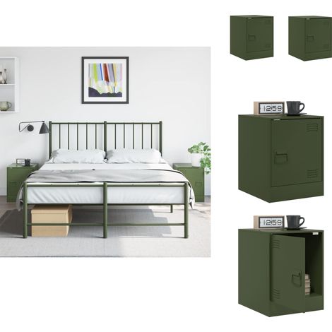 Tables de chevet 2 pcs vert olive 34,5x39x44 cm acier - Table De Chevet - Meuble De Chambre - Table Nuit - Meuble Déco - Rangement Intérieur (1/5)