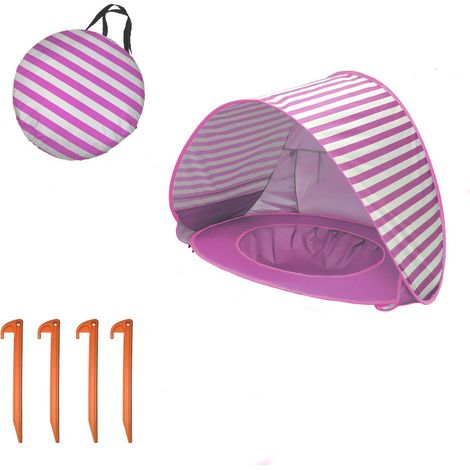 Tente de plage pour bébé avec piscine gonflable, protection UV 50, rose, 120 x 80 x 70 cm (1/2)