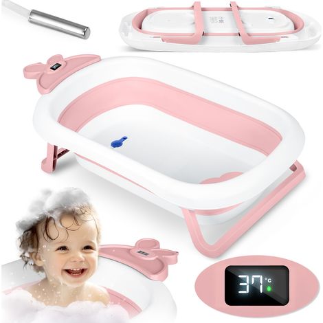 Baignoire bébé avec thermomètre RK-282 blanche et rose (1/5)