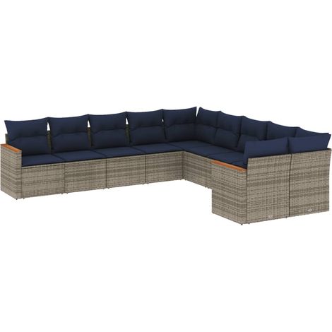10-teiliges Gartensofa-Set mit Kissen, grau, Polyrattan vidaXL (1/5)