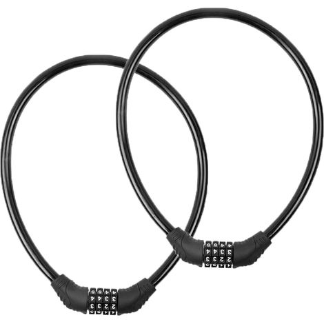 Set di 2 lucchetti per bicicletta - Lucchetto a catena - Lucchetto con combinazione a 4 cifre con reset di sicurezza - Cavo con combinazione autoavvolgente - Staffa di montaggio non inclusa - Anello i