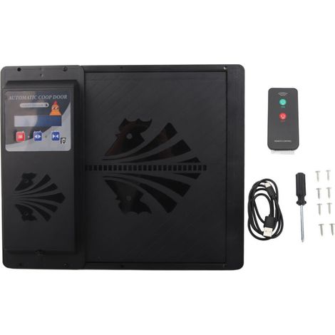 Porte de Poulailler Automatique avec Télécommande - Alimentation USB, Minuterie et Capteur de Lumière - Ouverture Horizontale Noire (1/5)