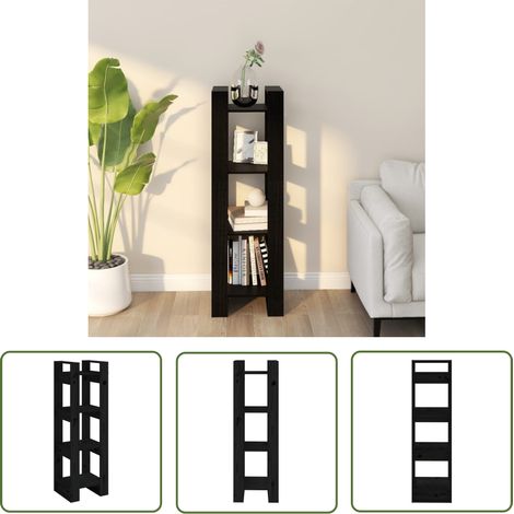 The Living Store Bibliothèque/Séparateur de pièce Noir 41x35x125 cm Pin massif - Bibliothèque - Bibliothèque En Bois - Meuble De Rangement - Séparateur De Pièces - Étagère (1/5)