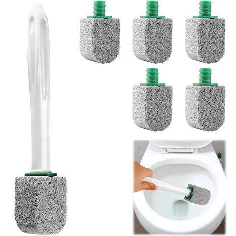 Kit de nettoyage de cuvette de toilettes en pierre ponce, 1 manche de nettoyage avec 5 recharges de pierre ponce, nettoyant efficace contre les taches de calcaire pour un nettoyage en profondeur de la (1/5)