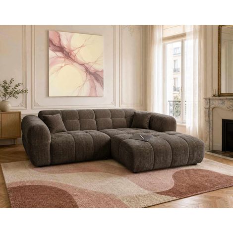 Mini ray - canapé d'angle droit 4 places en tissu texturé - marron (1/5)