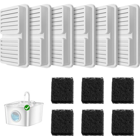 Kit de Remplacement de Filtres pour Fontaine à Eau pour Chat – 6 Filtres à Charbon Actif + 6 Filtres en Mousse, Conçus pour Les 2,6L Fontaine a Eau Chat, Quadruple Filtration Eau Propre et Fraîche (1/5)