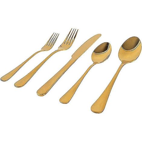 Ensemble de couverts de cuisine dorés - couverts en acier inoxydable, ensemble de couverts - couteau, fourchette et cuillère (1/5)