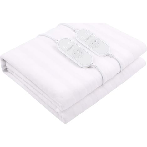 Scaldaletto Elettrico Matrimoniale 170 x 150 cm in Poliestere 9 Livelli di Temperatura 2 Controller Indipendenti Spegnimento Automatico 1-9h Anti-Surriscaldamento Elastici agli Angoli Lavabile Bianco