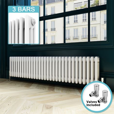 ELEGANT Cast Iron Radiator Horizontal Radiator Traditional Triple Column Radiator Rads with Valves 300 x 1400 mm (1/5)