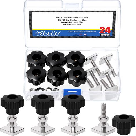 6 ensembles M6 x 30mm boulon de tête carrée avec boutons étoiles, écrou et rondelles Kit, boulons de toit en acier inoxydable entièrement fileté, Kit de vis de machine carrée pour machines (1/5)